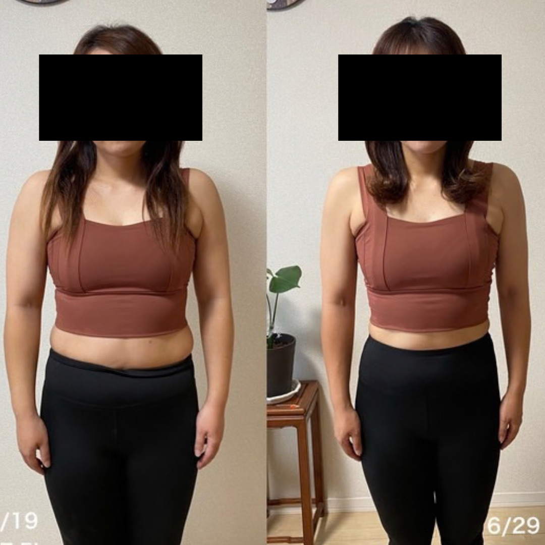 PopFit 1号店のお客様の正面のビフォーアフター。左がビフォー、右がアフター。